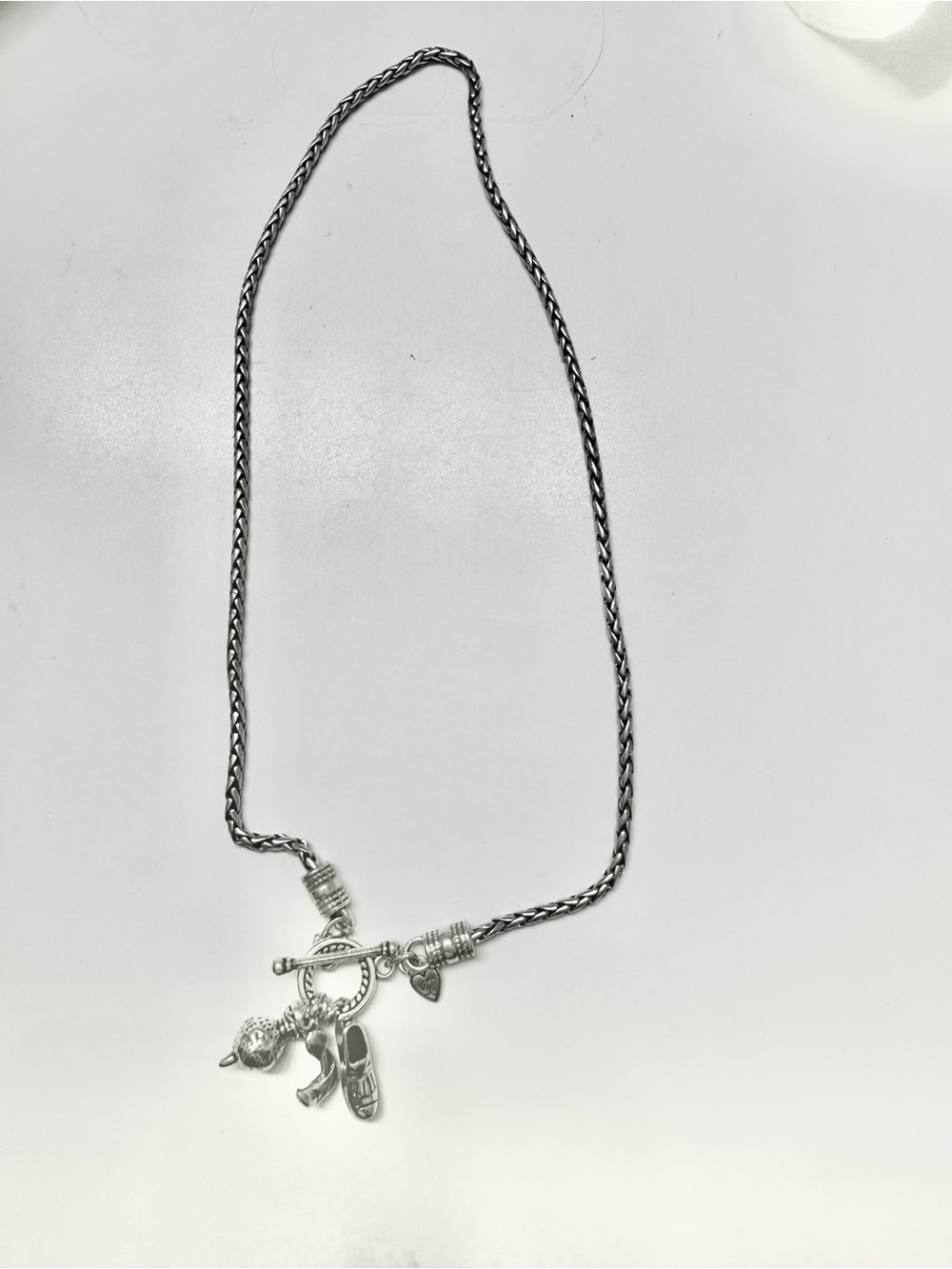 Brighton Silver Toggle Charm Necklace with Shoe and Heart Charms